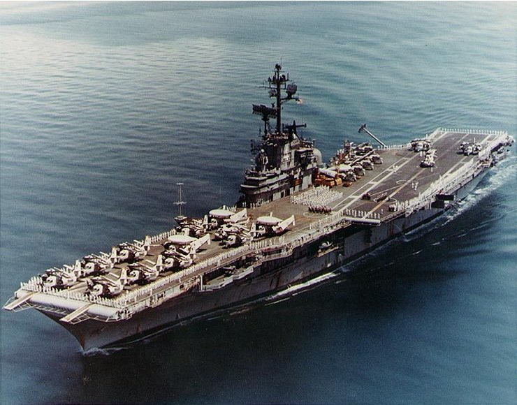 Large US ship in the Blue Water Navy zone off the coast of Vietnam in color