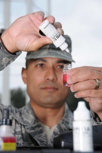 military man testing water