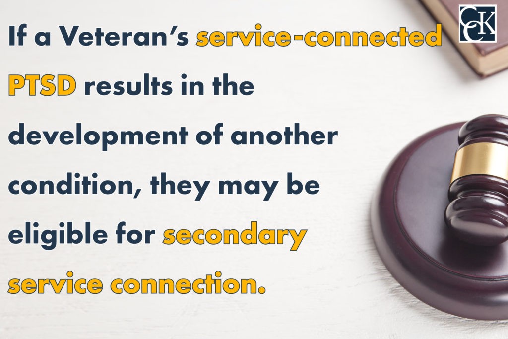 If a Veteran’s service-connected PTSD results in the development of another condition, they may be eligible for secondary service connection.